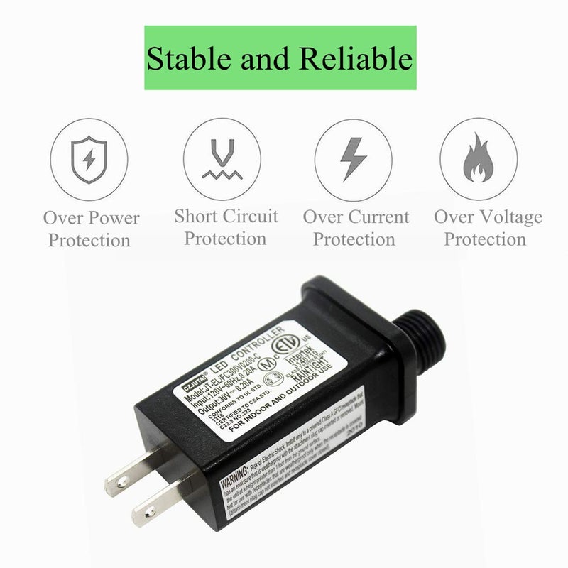 Dirduaid 30V LED Controller with 8 Modes, JT-EL/FC300V0200-C Class 2 Power Supply Multifunctional Transformer, Low Voltage Transformer US Plug for LED Light (30v 0.2a 2packs) - Image 4